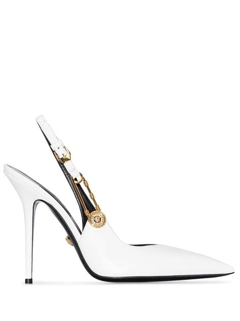 all white versace pumps|Versace safety pin heels.